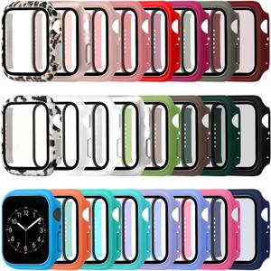 Sieral 24 Pcs Smart Watch Screen Protector Watch Bumper Case Hard Pc Case with Tempered Glass Screen Protective Cover Compatible with Iwatch for Men Women, Assorted Colors (46mm)