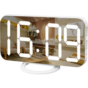 WulaWindy Digital Alarm Clock, Large Mirrored LED Display, with USB Charger, Snooze Function Dim Mode Wall Hanging Beside Desk Clock for Bedroom Room Decor (White)