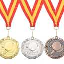 PATIKIL 2" Ping Pong Medals, 3 Pack Table Tennis Award Medals Set Gold Silver Bronze Medal with Ribbon Red Yellow for Games Sports Competitions