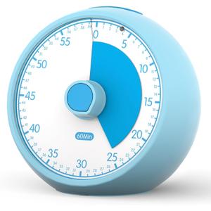 Visual Timer 60-Minute, Kids Timer for Homeschool Desk, Time Management Tools with Silent Operation, Timer for Kitchen Office Classroom (Blue)