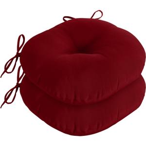 downluxe Bistro Chair Cushions for Patio Furniture, Water-Resistant Round Outdoor Chair Cushions Set of 2 with Non-Slip Ties, 15" x 15", Burgundy