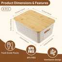 8 Pack Plastic Storage Bins with Bamboo Lids - Stackable Storage Baskets with Handle for Pantry Organizer and Storage, Plastic Containers Bins Lidded Storage Bins for Classroom Office Shelves