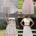 BAEAUTYZIN Women's Midi Skirts Chiffon Floral Elastic High Waisted A-Line Skirt, Pleated Skirts for Women Trendy