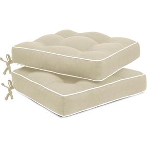 Favoyard Patio Cushions 19 x 19 Inch Indoor & Outdoor Chair Cushions Water-Resistant Seat Cushion for Patio Furniture 3-Year Color Fastness Square Tufted Couch Chair Pads with Ties, 2 Pack, Beige
