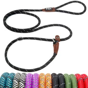 Fida Durable Slip Lead Dog Leash, 6 FT x 3/8" Heavy Duty Comfortable Strong Rope Slip Lead for Small Dogs and Puppies, No Pull Pet Training Lead with Highly Reflective(3/8", Black)