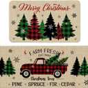 Hexagram Christmas Kitchen Decor, Christmas Kitchen Rugs Set of 2, Xmas Truck Mats for Floor Decorations 17x29 and 17x47 Inch