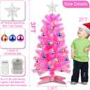 3 Feet Pink Tinsel Christmas Tree 12 Modes Dual Color Change Timer DIY 50 Warm White & Multicolor Lights Star 15 Ball Ornaments Battery Operated Small Artificial Full Xmas Tree Table Home Indoor