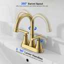 Bathroom Faucets for Sink 3 Hole, Hurran 4 inch Brushed Gold Bathroom Sink Faucet with Pop-up Drain and Supply Hoses, Stainless Steel Lead-Free Centerset Faucet for Vanity RV, 2 Pack