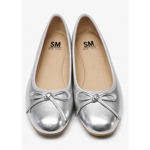 SMNY Low Heel Flat Shoes Comfortable Bowknot Decoration Casual Ballet Shoes, Silver, 9
