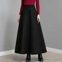 Women's Autumn/Winter Minimalist Solid-Color Versatile Commuting Long-Length Skirt (Black), Small