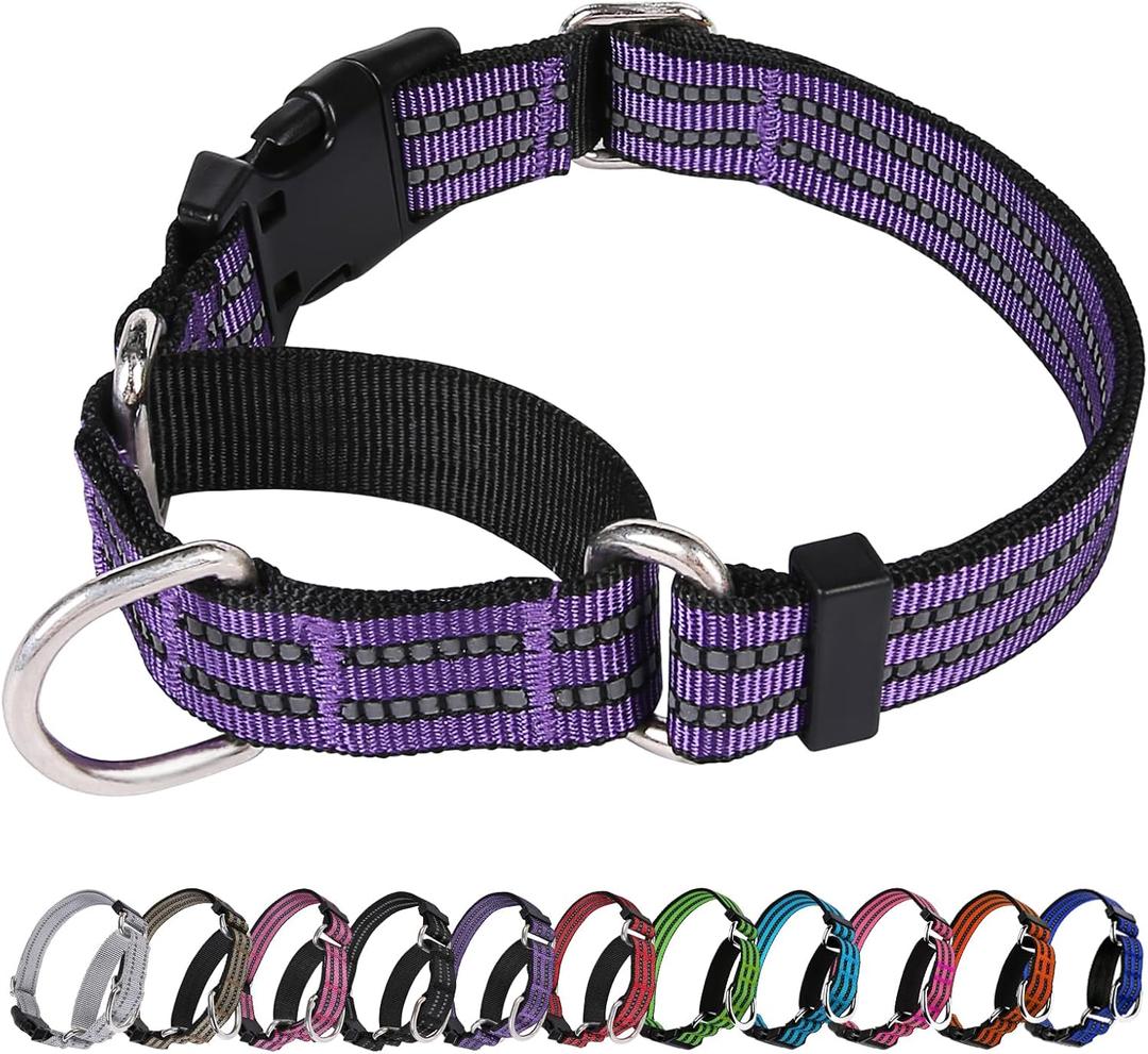 Martingale Dog Collar, Adjustable Nylon Reflective Collar with Quick Release Buckle (Purple, Extra Large)