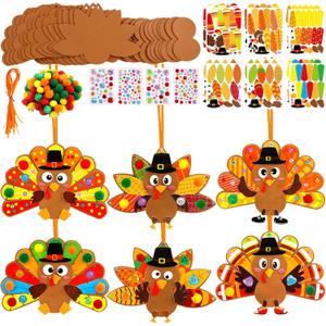 Fancy Land Thanksgiving Craft Kits for Kids DIY Turkey Ornaments Make Your Own Turkey Foam Decoration Activity for Thanksgiving Party Fall Themed Harvest Supplies 12 Sets