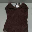 FeelinGirl Shapewear Bodysuits for Women Lace Shapewear Tummy Control V-Neck Sleeveless Bodysuit Tops Jumpsuit (Large, Brown)