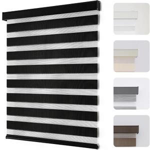 Joydeco Cordless Zebra Blinds for Windows, Dual Layer Light Control Window Blinds with Light-Proof Aluminum Cover, Free-Stop Roller Shades for Home & Office (Black,35" W x 75" H)