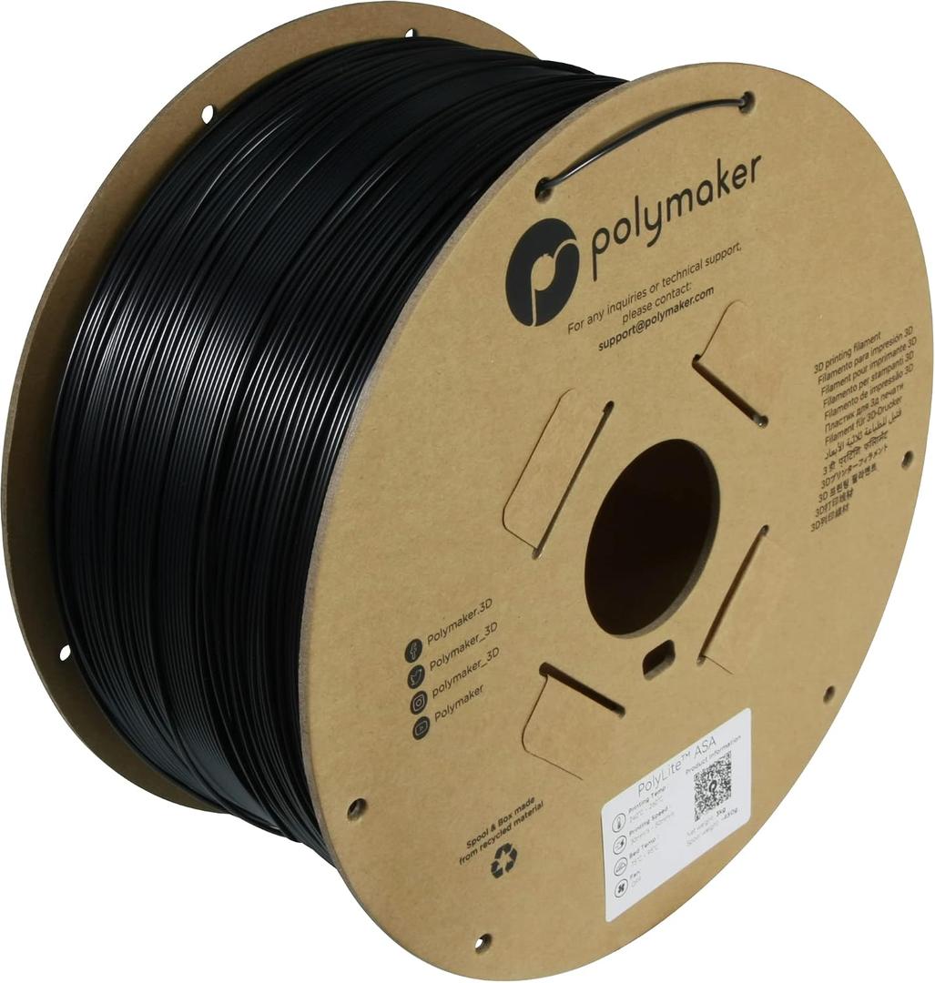Polymaker ASA Filament 1.75mm Black, 3kg ASA 3D Printing Filament, Heat & Weather Resistant - ASA 3D Printer Filament Perfect for Printing Outdoor Functional Parts