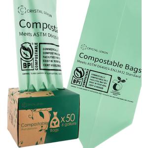 C Crystal Lemon 50 Count Biodegradable Kitchen Food Waste Bags - BPI Certified 6 Gallon Scraps Bags - Heavy Duty Compostable Waste Bags for Kitchen - Unscented Trash Bags 6 Gallon for Yard, Food