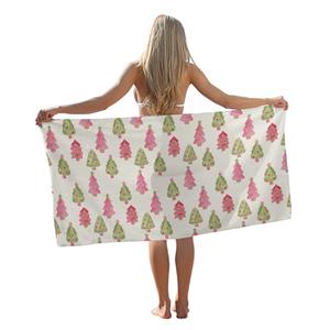 Tzhim Preppy Christmas Sand Towel, Pink and Green Tree Pool Towels, Large Bath Towels Gifts for Women & Girls, Beach & Bathroom Decor, 29x60in