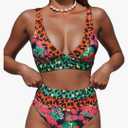 Hilinker Women's Leopard Bikini Swimsuits V Neck High Waisted 2 Piece Bathing Suits, Size: M