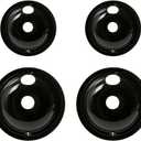 GE Stove Drip Pans | Electric Stove Burner Drip Pans | 4 Piece Set, 6" and 8" Drip Pan Kit | Porcelain Range Replacement Stove Burner Bowls