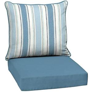 Arden 2 Outdoor Deep Seat Cushion Sets, 24 x 24, Water Repellent, Fade Resistant, 1 Arden Outdoor Loveseat Cushion Set 48 x 24, French Blue Linen Stripe