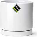 Aveyas 10 inch Ceramic Planter Pot with Drainage Hole and Saucer - Suitable for Indoor and Outdoor Use, Modern Planters for House Garden Flower Tree Snake Monstera Plants (10", Glossy White)