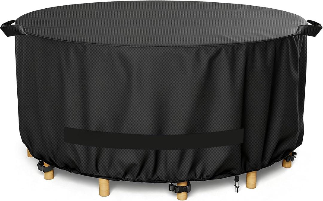 LBTING Round Patio Furniture Cover, Outdoor Table Chair Set Covers 62Dia x 28H Inches, 420D Waterproof Windproof Dust-proof UV-Resistant Furniture Cover
