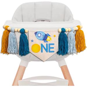 Gostman Outer Space ONE High Chair Banner - First Trip Around The Sun Birthday Party Decorations,Space Themed First Birthday Highchair Banner,Space Ship Sign Decor (outer space banner)
