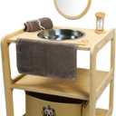 Toddler Bathroom Sink with Bear Mirror, Montessori Kids Wash Station, Wooden Kids Sink with Storage Basket, Hand Washing Station, Self Care Station, Sand Timer & Towel, Practical Life Skills