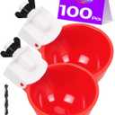 100Pcs Chicken Waterer Cups, Large Chicken Water Feeder, with Mounting Hole Opener & Tee Fittings, Bebederos para Gallinas for Chickens, Ducks, Geese, Turkeys and Birds(Red)