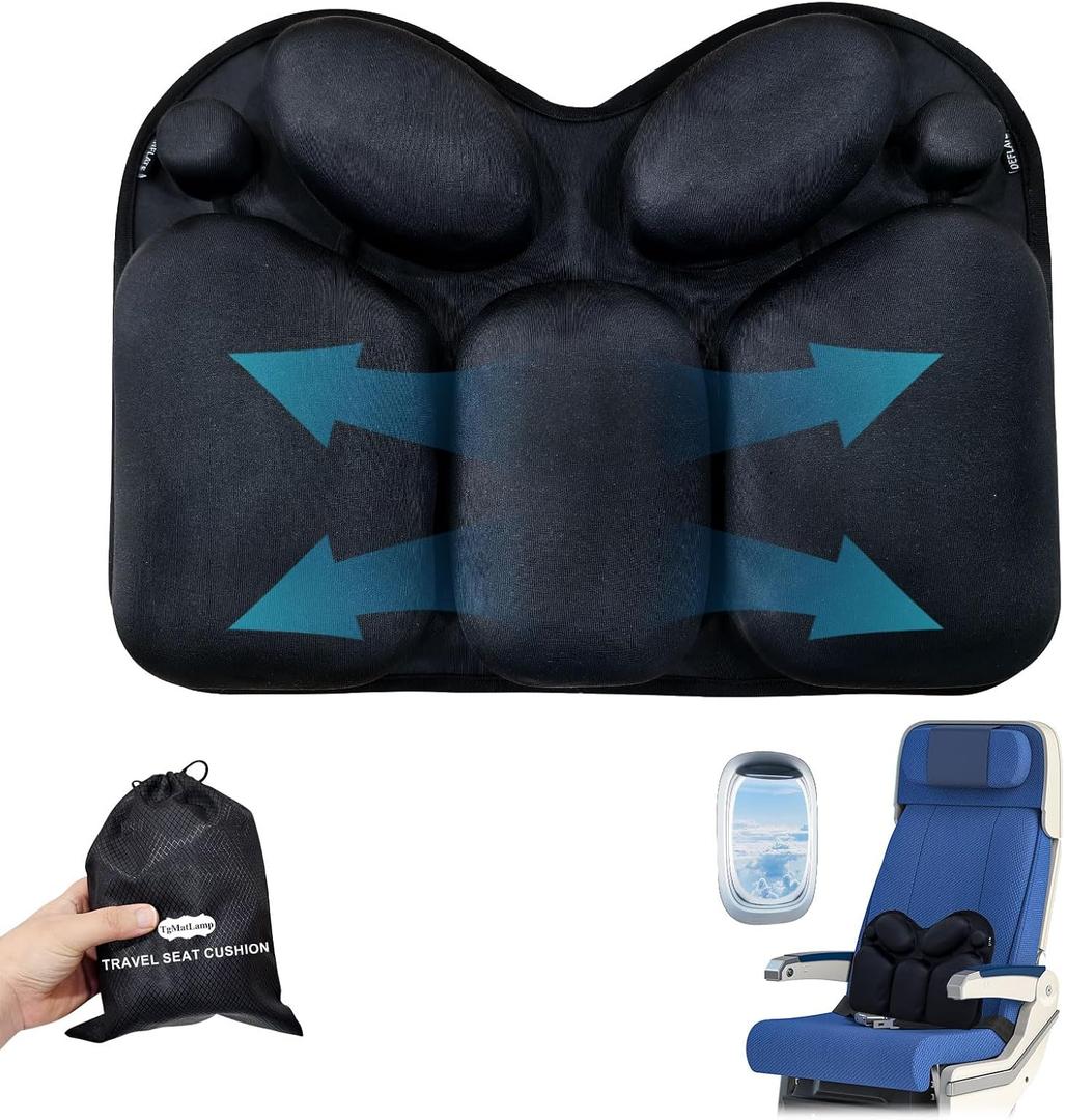 Lumbar Pillow with Air Pump, Travel Inflatable Pillow for Lumbar and Lower Back Pain Relief, Essential Lumbar Support Pillow for Airplane Travel, Car, Office Chair (Black)