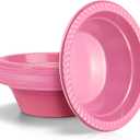 wlilupah 30 Pack 12 oz Pink Disposable Plastic Bowls Dessert, Ice Cream, Salad, Soup Serving Cups for Party, Picnic, Food Snacks (Pink)