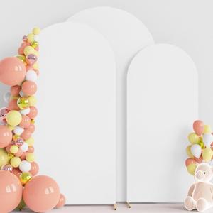Wokceer Wedding Arch Cover (8FT, 7.2FT, 6.6FT) Set of 3 Spandex Fitted Wedding Arch Stand Covers Round Top Chiara Arch Backdrop Stands Cover for Birthday Party Ceremony Banquet Decor White