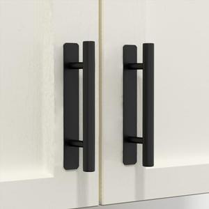 HOMOTEK 3 Pack Self-Adhesive Sliding Closet Door Handles Instant Self-Stick Cabinet Drawer Handles, Stick-On Kitchen Cabinet Pulls Furniture Handles- 5 Inch, No-Drill, Black