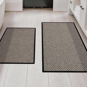 YIHOUSE Thin Bath Mat Black Bathroom Rugs Sets 2 Pieces, Non Slip Absorbent Mats Quick Dry, Woven Rugs Washable, Tapetes para Bao for Bathroom Toliet,Bathtub(17"x24"+17"x32")