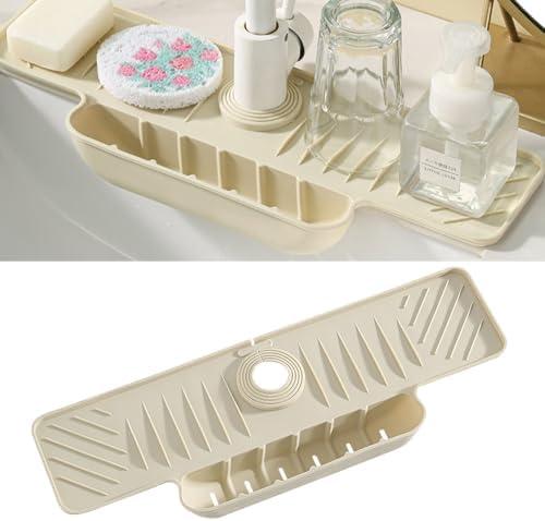 17.7 Inch Silicone Faucet Splash Guard Mat with Sponge Holder, Drying Mat with Frame for Kitchen Bathroom Sink Accessory Back with buckle Faucet Water Catcher Mat
