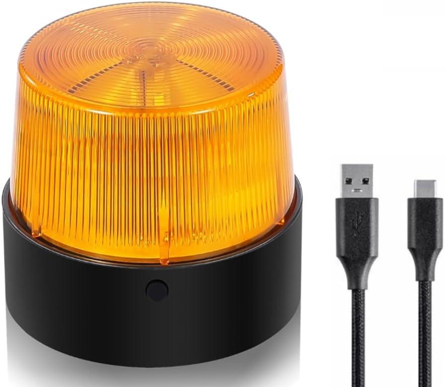 LE228 (Mini) Amber LED USB Rechargeable Strobe Beacon | Selectable Rotation & Flash Modes | Strong Magnetic Base for Car Truck Emergency Construction | Energy Class A++