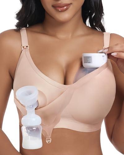 As Fairy Wireless Seamless Pumping Bra Hands Free Nursing Bra Wirefree Comfort Wearable Breast Pump Brass, Medium