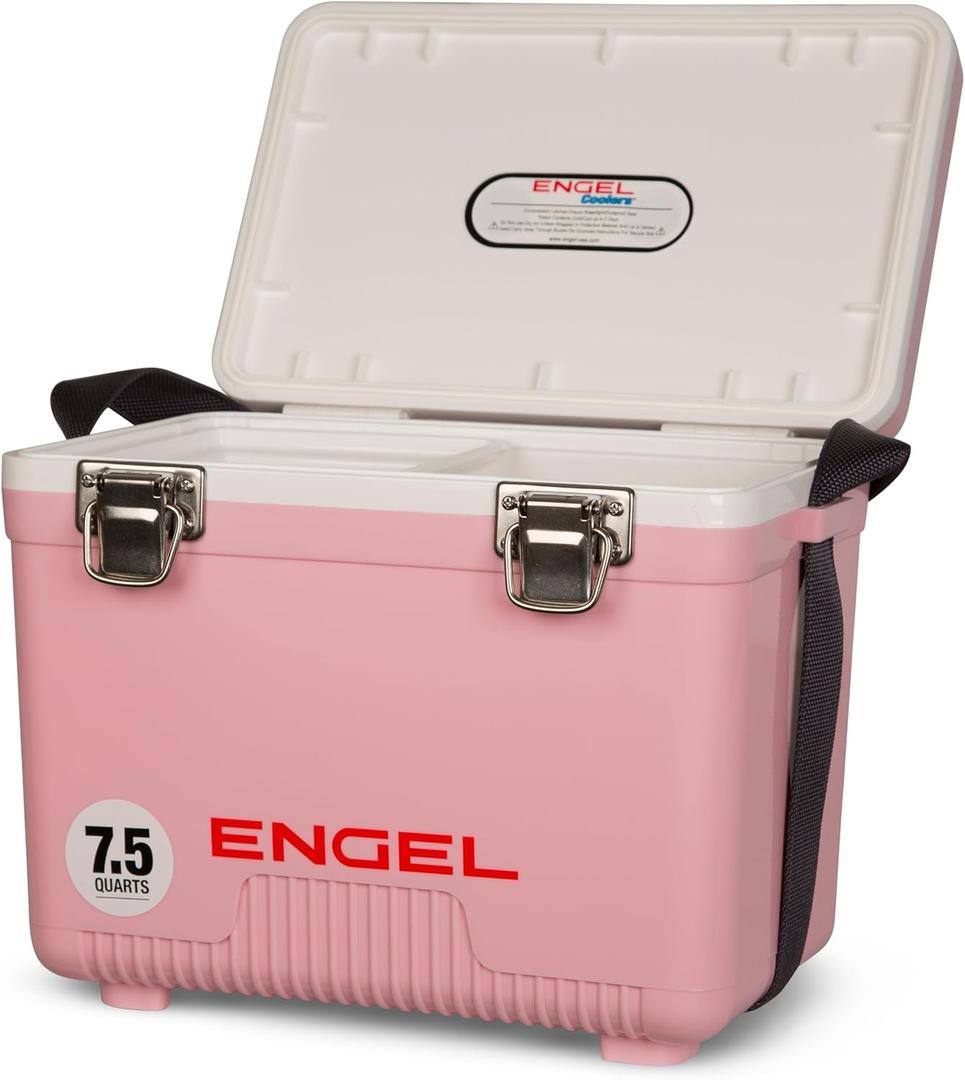 Engel UC7 7.5qt Leak-Proof, Air Tight, Drybox Cooler and Small Hard Shell Lunchbox for Men and Women (Pink)