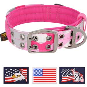 ADITYNA Heavy Duty Dog Collar for Medium Dogs - Camo Pink Collar with Handle for Training, and Walking - Wide, Thick, Tactical, Soft Neoprene Padded (Medium: Fit 15-19" Neck)