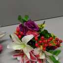 Dolicer 2 Sets Artificial Cemetery Flowers for Grave, Realistic Grave Flowers Memorial Flower UV Resistant Silk Rose Lily Flower with Vase for Cemetery Decorations (Colorful)