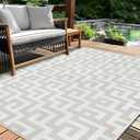 Outdoor Patio Plastic Straw Rug - 5x8 ft Outdoor Camping Rug Waterproof Reversible, Area Carpet Patios Clearance RV, Outside Porch Balcony Deck for Camper, Grey & White