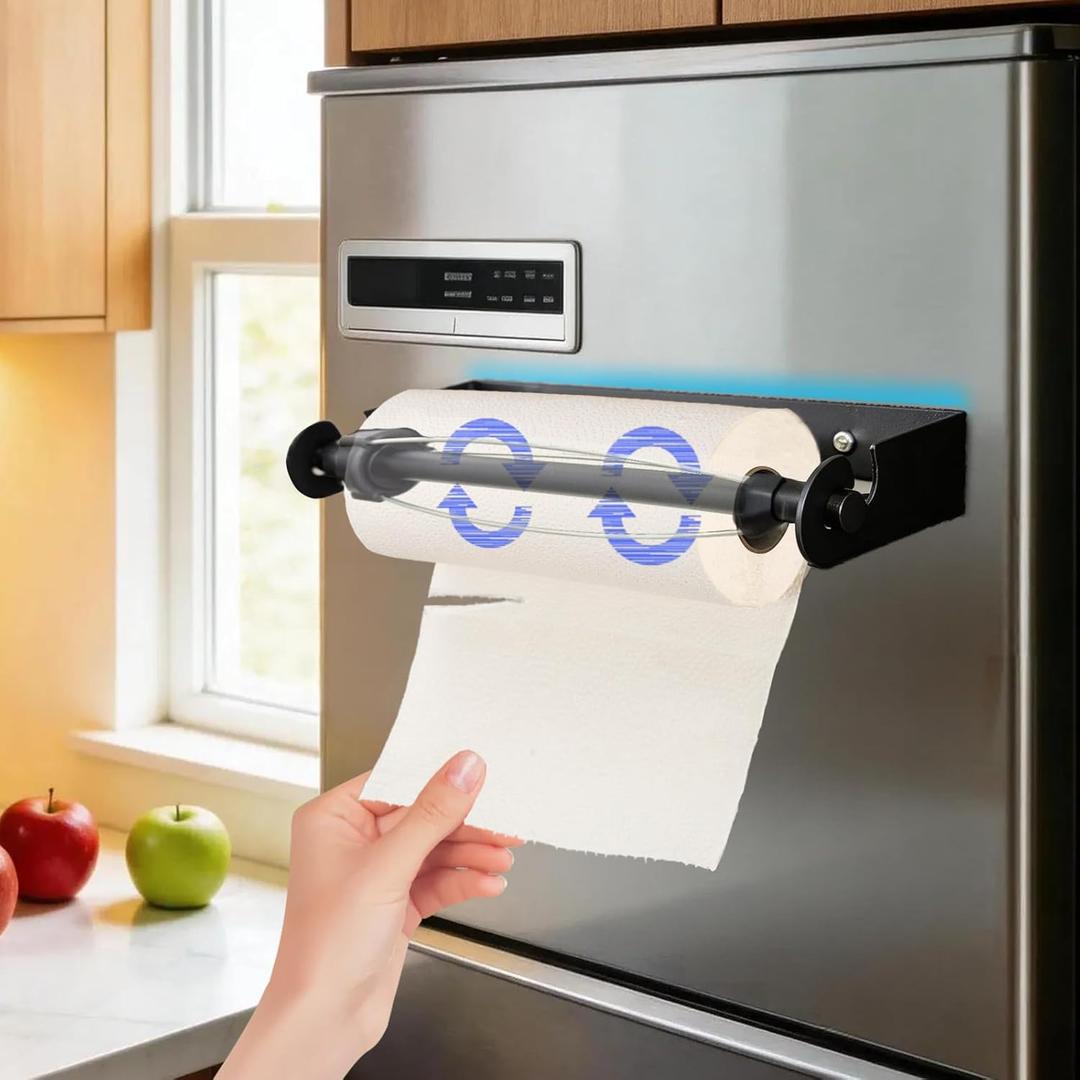 Magnetic Paper Towel Holder for Fridge Grill, Wall Mount Strong Magnet Paper Towel Holder Adhesive Kitchen Hanging Ratchet Paper Towel Holder No Drill Under Cabinet Paper Towel Holder Stainless Steel
