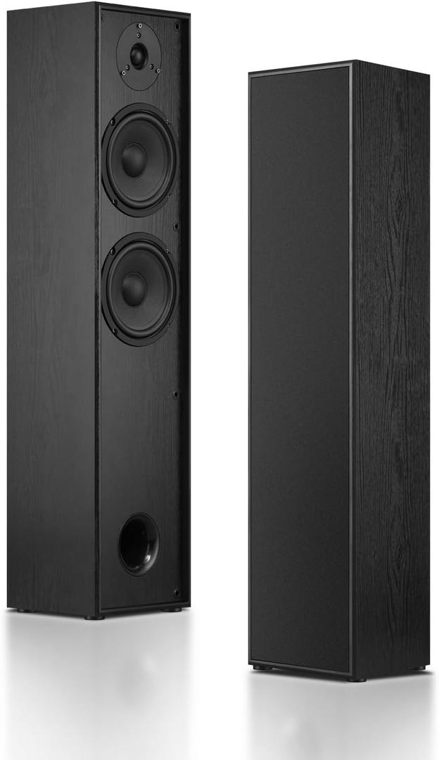 Elimavi Passive Floorstanding Stereo Speakers, Tower Design with 1" Tweeter and 6.5" Woofer, Two-Way System, 4-Ohm Impedance, 120W RMS, Sturdy MDF Cabinet, Ideal for Home Theater Systems, Black