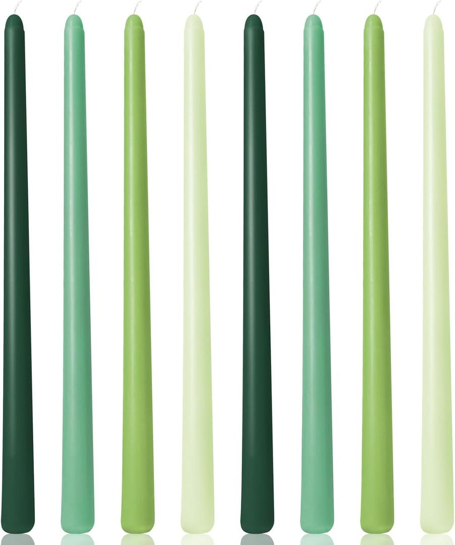 12 Inch Green Taper Candles for Christmas Home Decoration, 8 Pack Color-Gradient Candlesticks for Dinner Party Wedding Holiday Spring