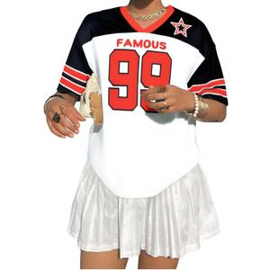 Oversized Jersey Shirts for Women Shirts Y2K Number Graphic Jerseys V Neck Cute Streetwear Tee Tops (L)