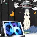 for iPad 9th/8th/7th Generation Case 10.2 Inch Girls Cute Boys Kids Women Folio Smart Cover with Pencil Holder UFO Cool Design Funny Fun Men Teens Cases for iPad 7/8/9 Gen A2602 A2270 A2197