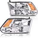 PIT66 Headlight Assembly Compatible with 2009-2012 Dodge Ram 1500 2500 3500 (Only Fits for Quad Headlamps Models) Clear lens Chrome Housing Amber Reflector (Not Fit Dual Beam, Not Fit One Hole)