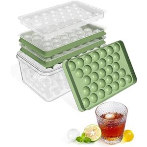 Ice Cube Tray with Lid and Bin,Ice Tray,62 Round Ice Trays for Freezer, BPA-Free Plastic Ice Cube Molds, Easy Release Ice Ball Maker, Stackable Ice Molds for Cocktails, Whiskey, Coffee