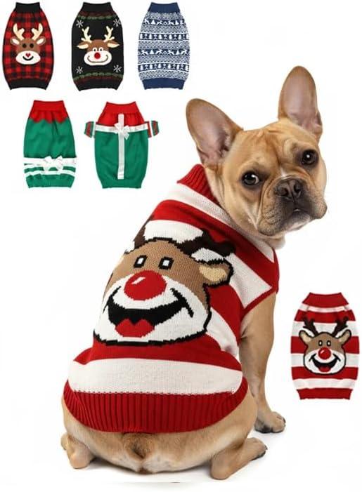 Dog Christmas Sweater, Soft Warm Pet Clothes Coat for Small Medium Large Dogs and Cats Boy Girl, Fall Cozy Holiday Turtleneck Knitting Collar Pullover Pup Outfit Costume for Thanksgiving New Year (Red White Strip) XXL