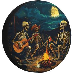 Skeleton Sit Around A Campfire Spare Tire Cover Funny Halloween Decoration Wheel Protectors Universal for Trailer Rv SUV Truck Camper Travel Trailer 15 Inch